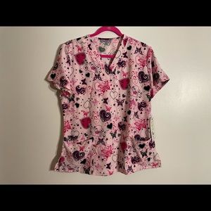 GT Performance Pink hearts scrub top Large NEW